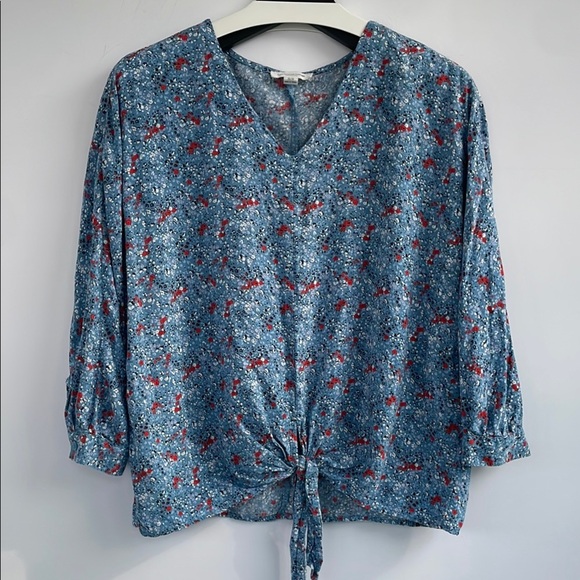 Beachlunchlounge Blue 3/4 Sleeve Tie Front Viscose  Blouse Medium - Picture 10 of 15